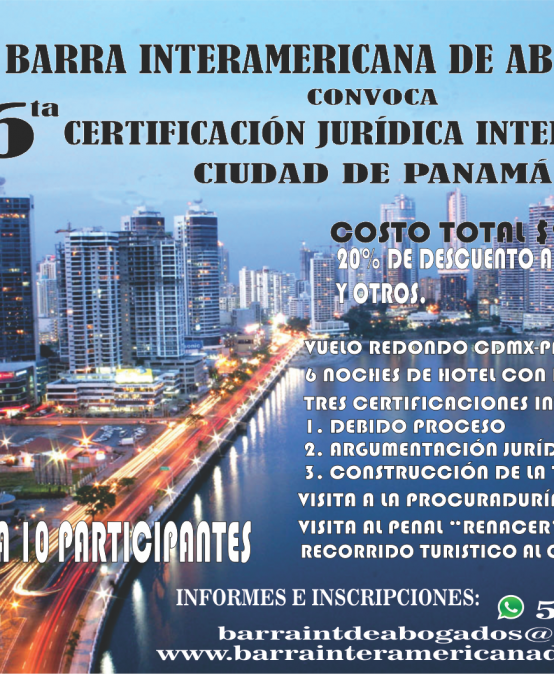 6TA. CERTIFICACIÓN JURÍDICA INTERNACIONAL CIUDAD DE PANAMÁ